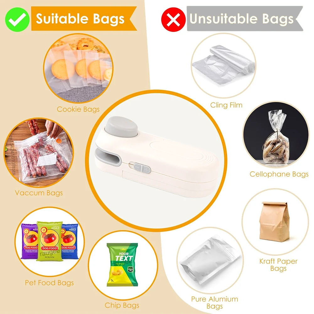 Portable Mini Bag Sealer - Handheld Heat Sealer for Snacks.